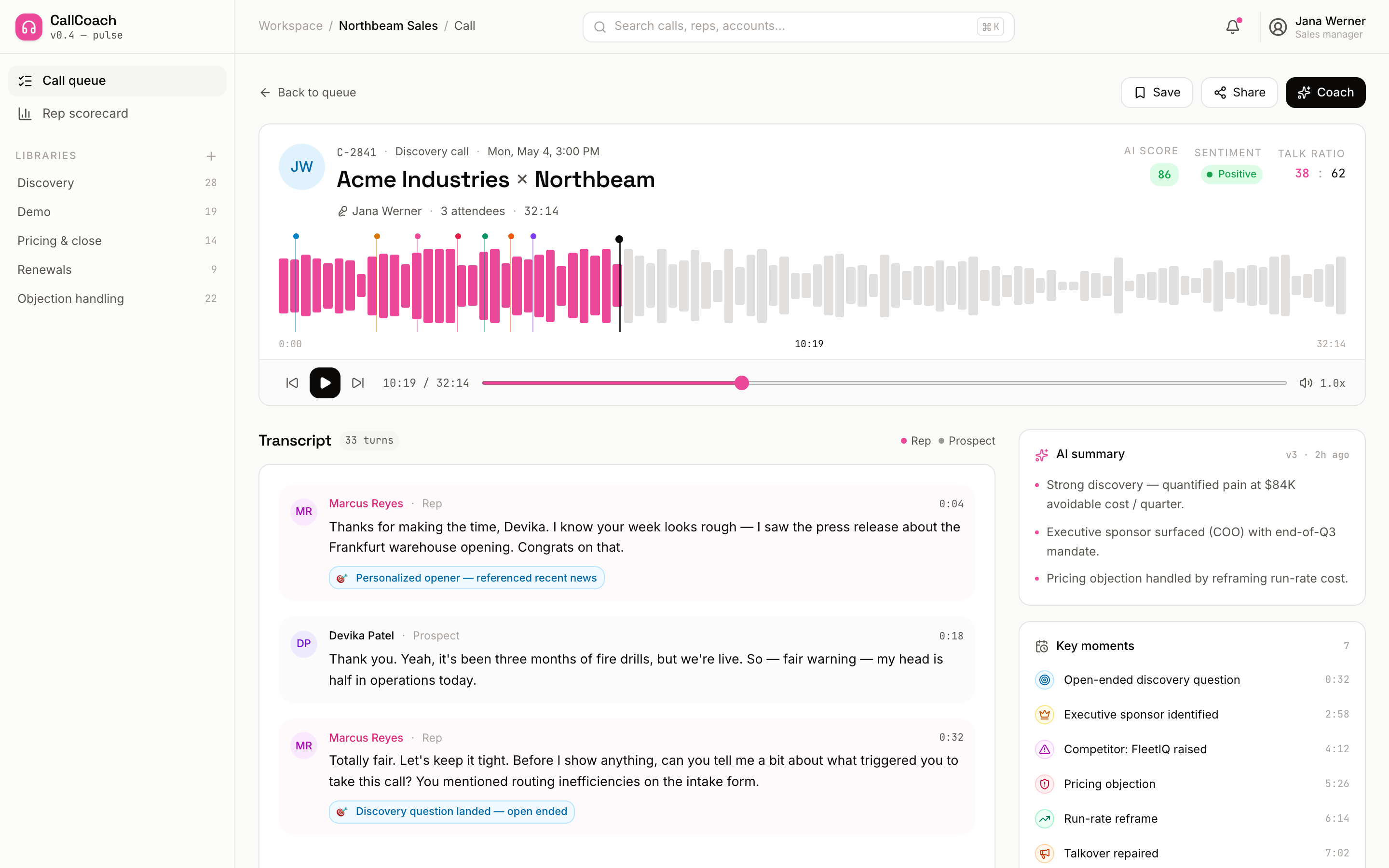 Transcript with inline AI annotations