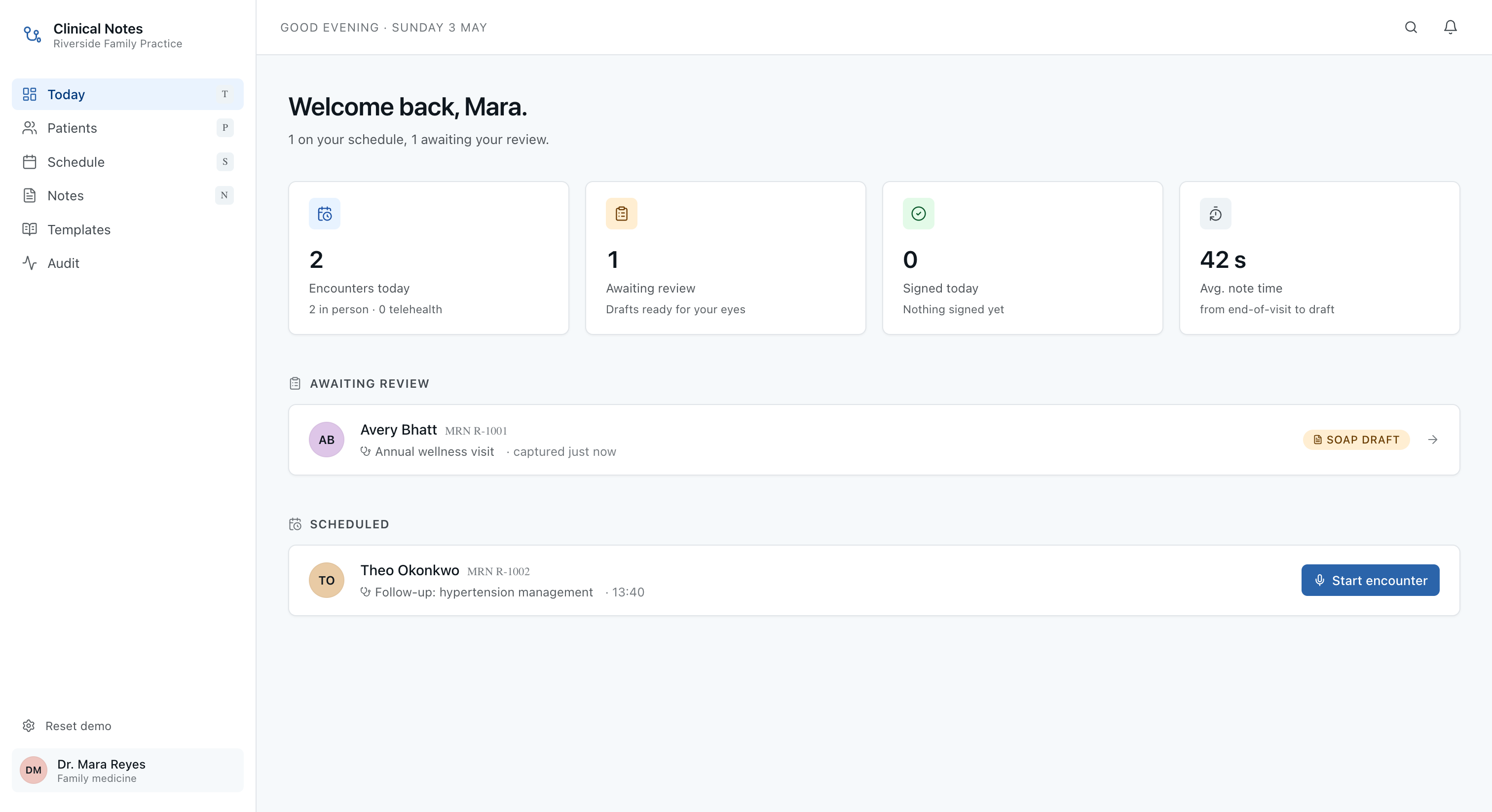 Sanad clinical dashboard for Mara
